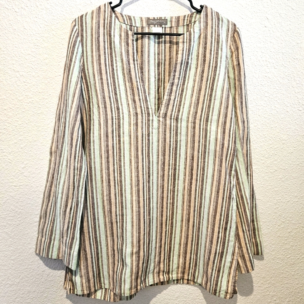 Tommy Bahama 100% Linen Striped Tunic Top Size S